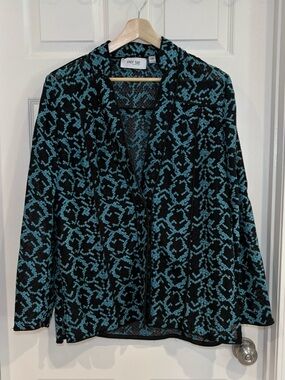Per Se by Carlisle Woven Embroidered Cardigan Jacket Blazer Sz 16 Black Teal
